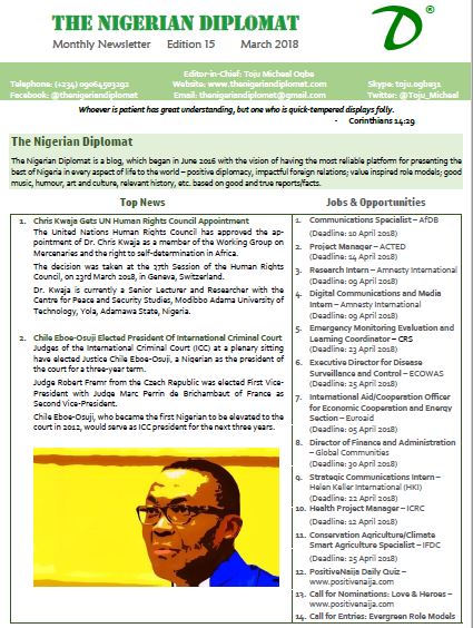 The Nigerian Diplomat Monthly Newsletter March 2018