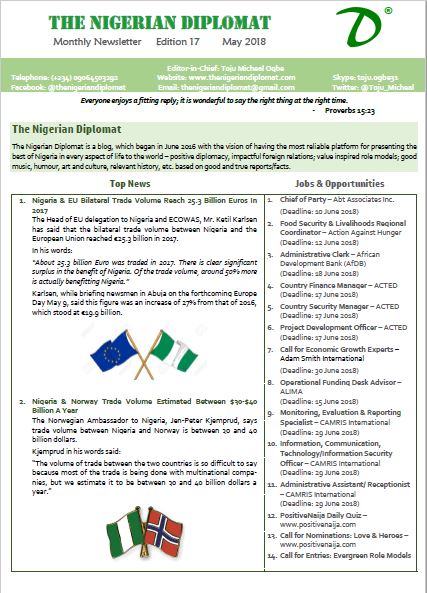 The Nigerian Diplomat Monthly Newsletter May 2018