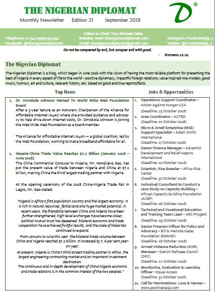 The Nigerian Diplomat Monthly Newsletter September 2018